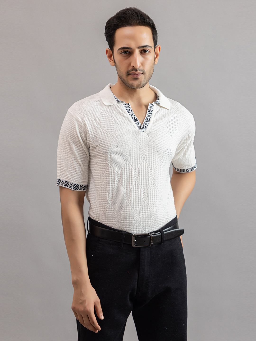 DIAMOND TEXTURED FINE KNIT POLO