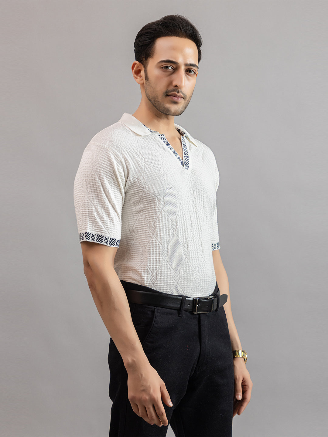 DIAMOND TEXTURED FINE KNIT POLO