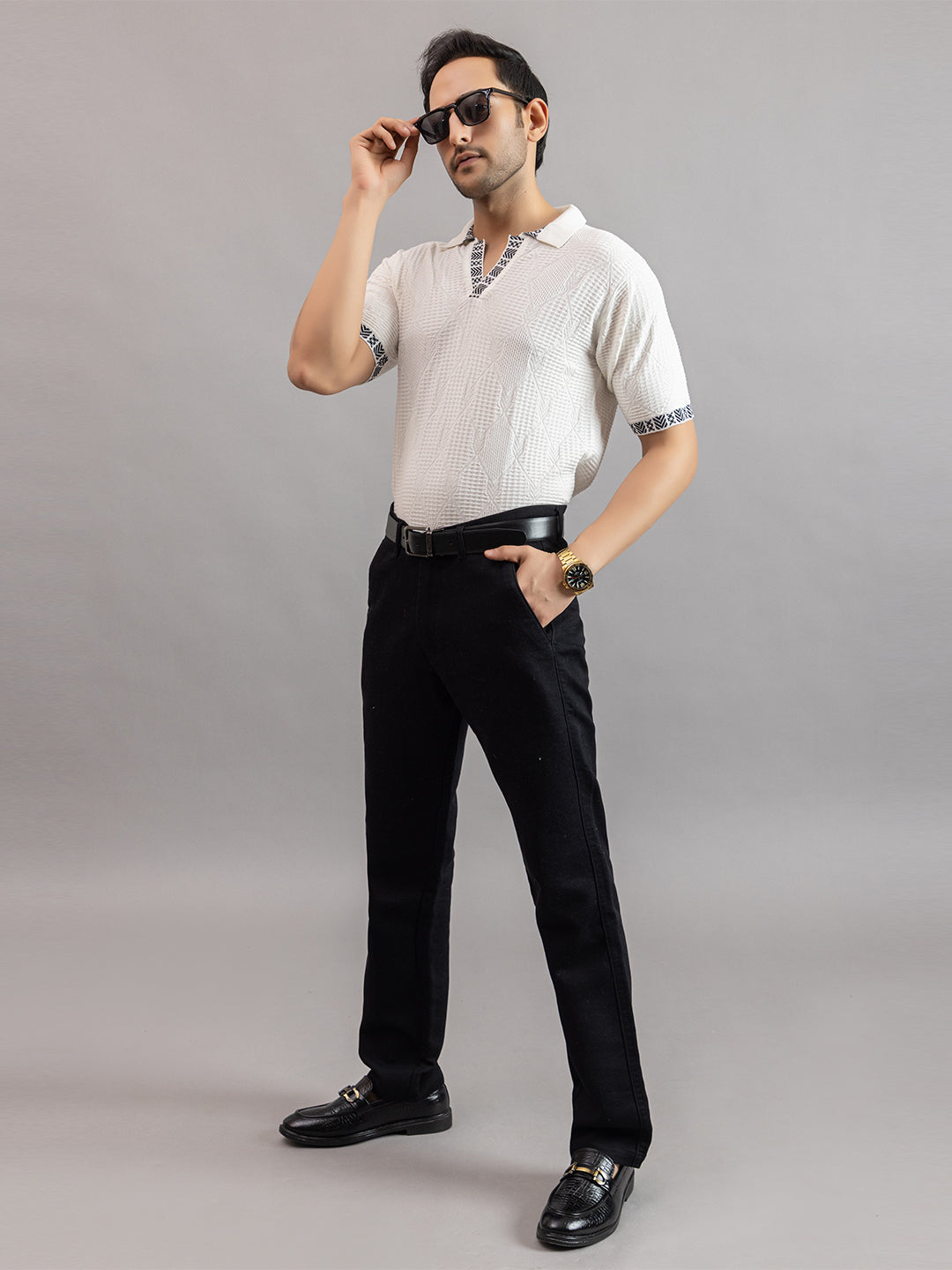 DIAMOND TEXTURED FINE KNIT POLO