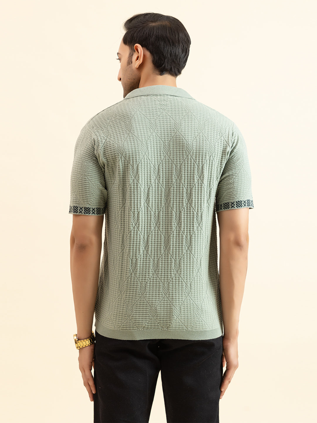 DIAMOND TEXTURED FINE KNIT POLO