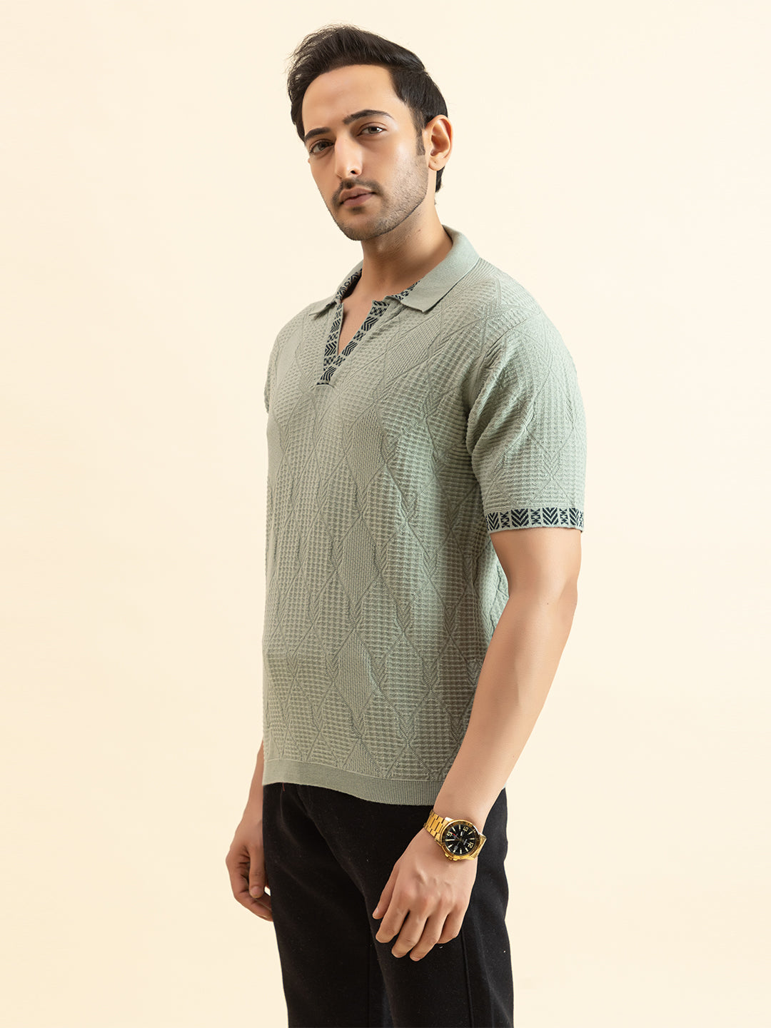 DIAMOND TEXTURED FINE KNIT POLO