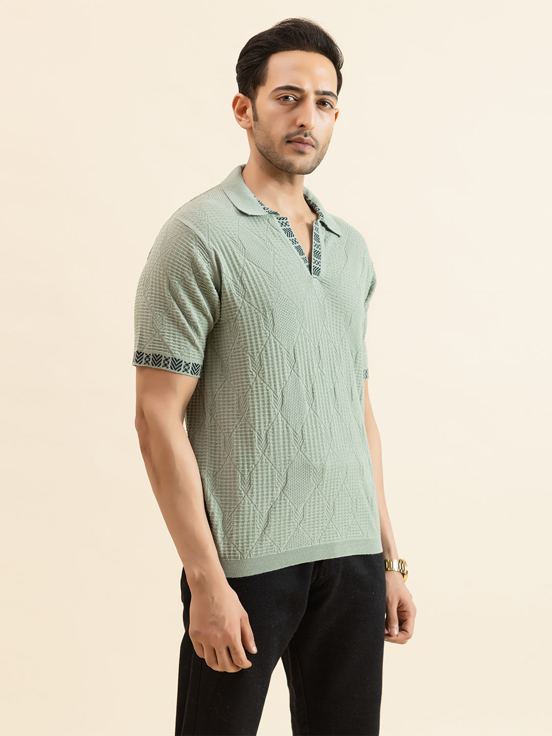 DIAMOND TEXTURED FINE KNIT POLO