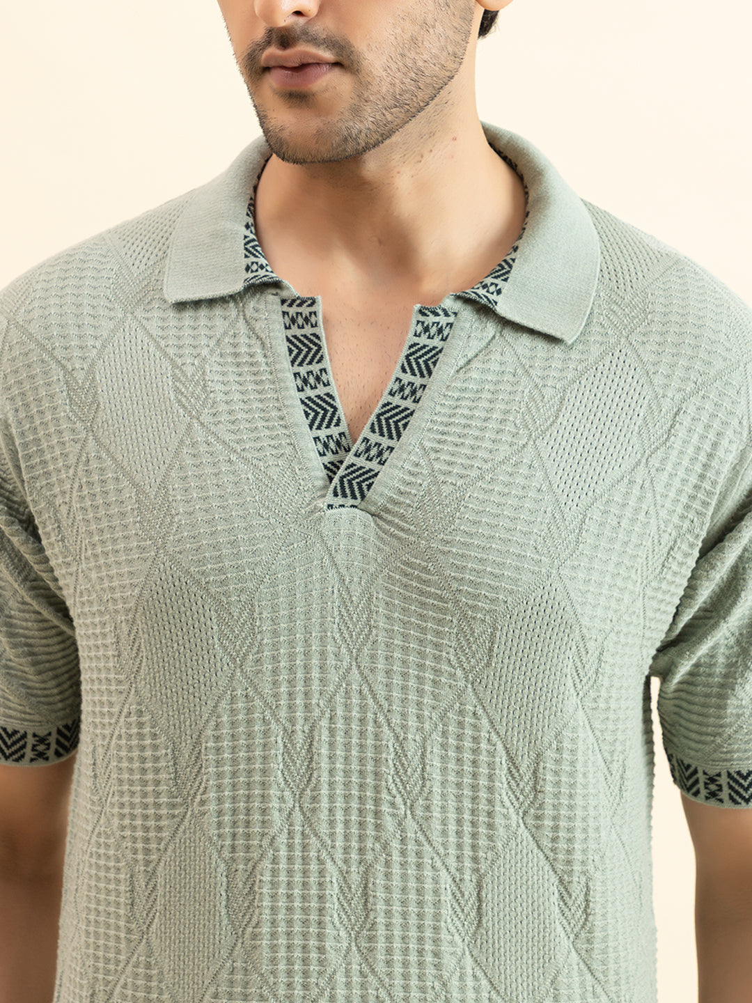 DIAMOND TEXTURED FINE KNIT POLO