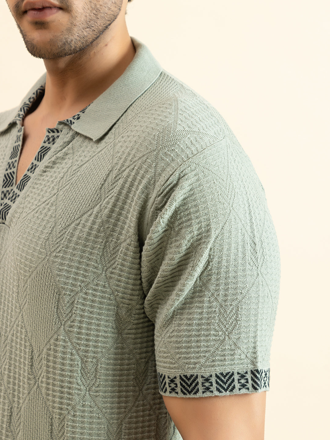 DIAMOND TEXTURED FINE KNIT POLO