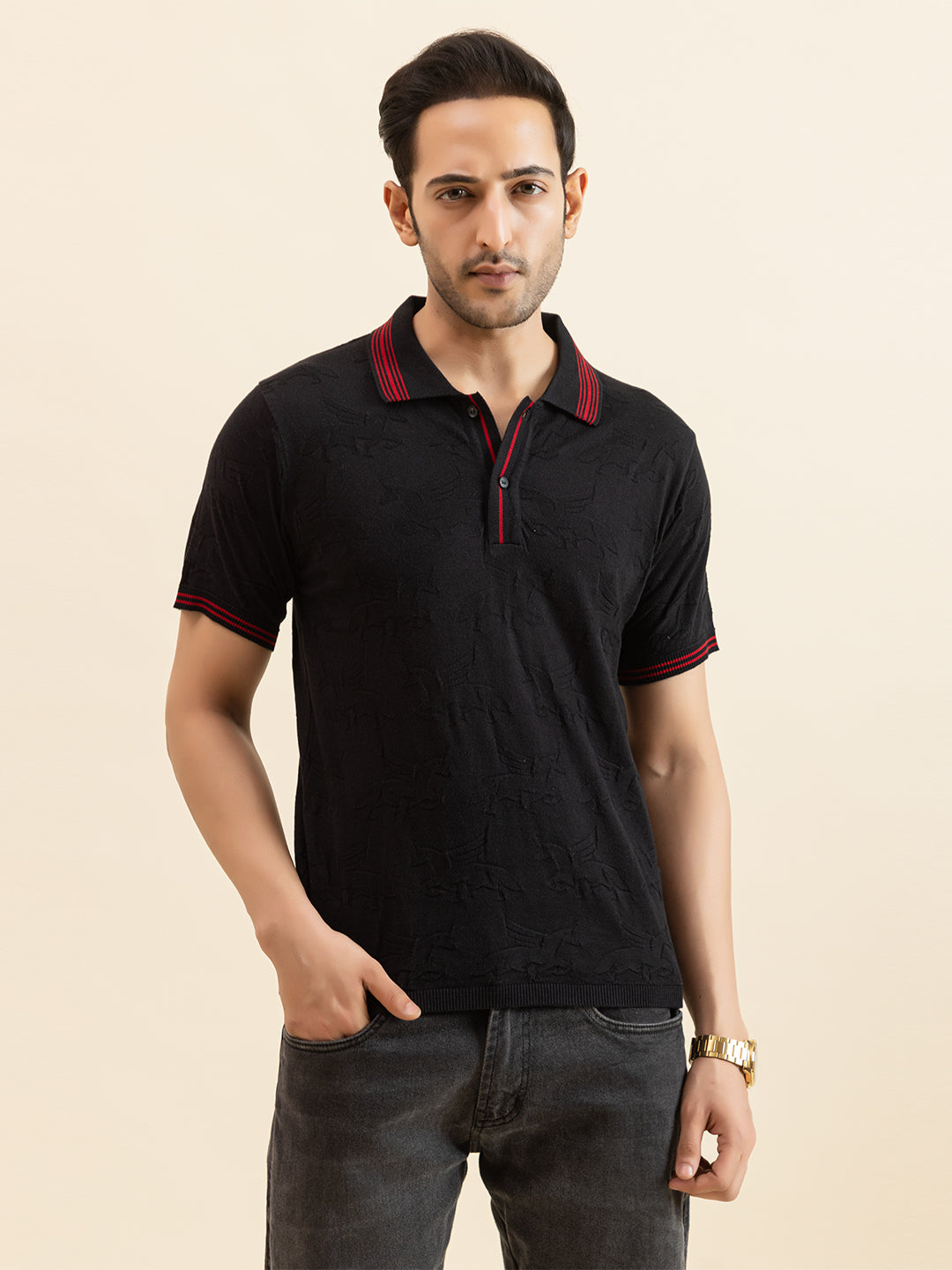 TEXTURED MUSTANG FINE KNIT POLO