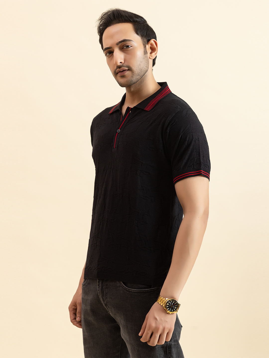 TEXTURED MUSTANG FINE KNIT POLO