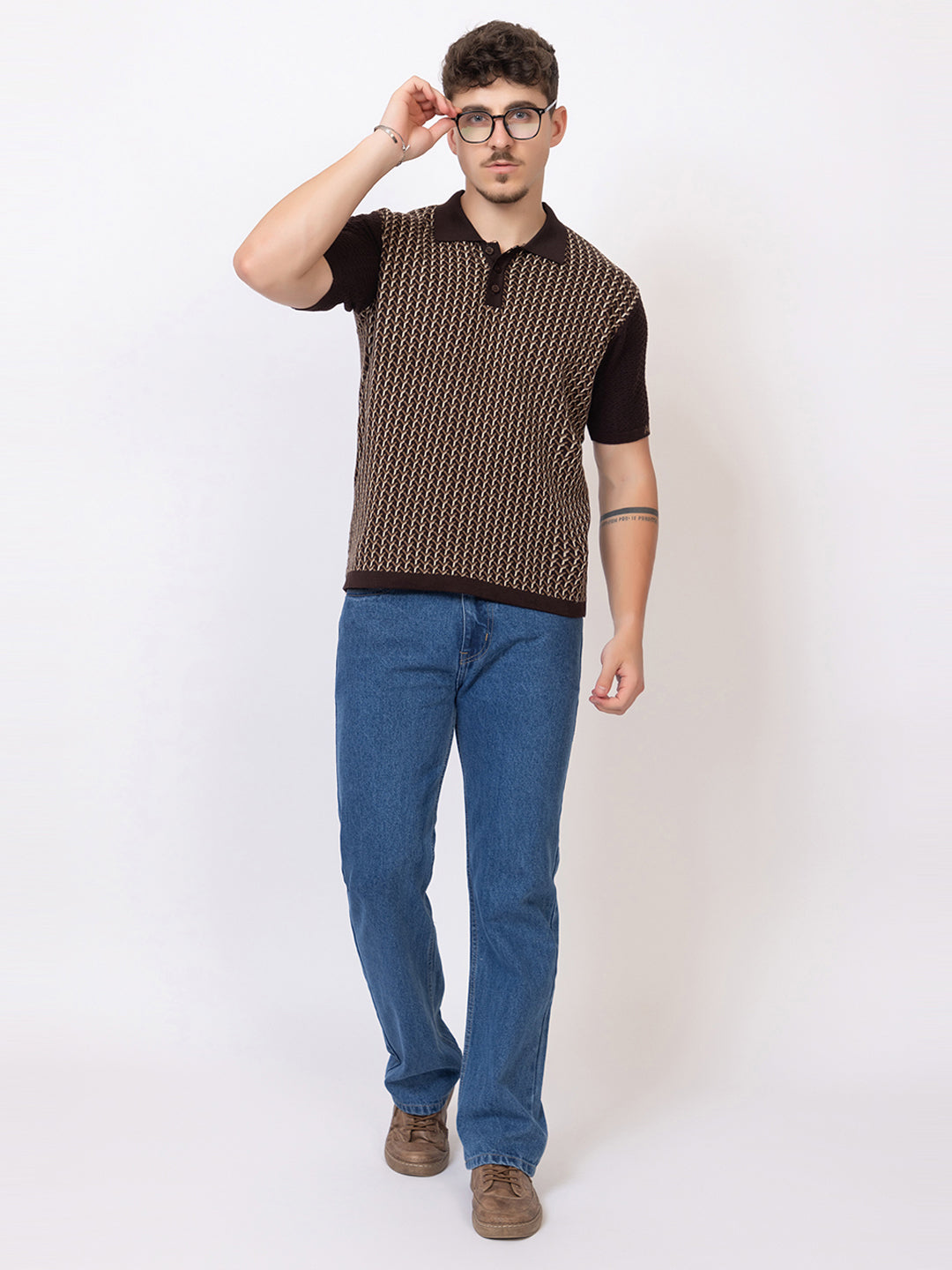 Y JAQUARD FINE KNIT POLO