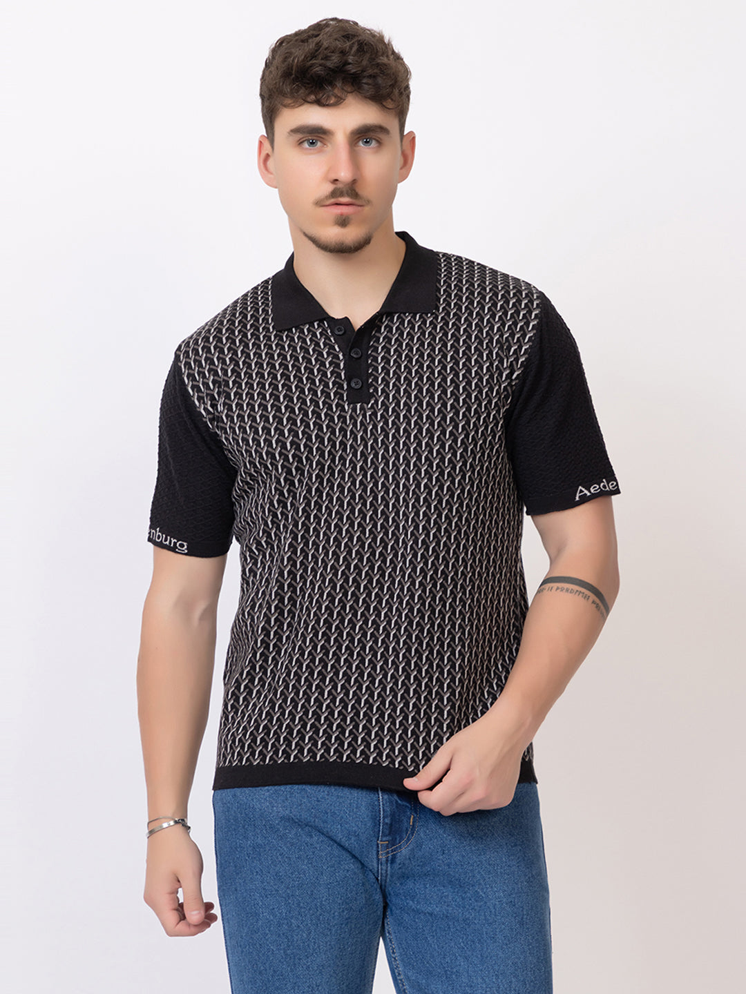Y JAQUARD FINE KNIT POLO