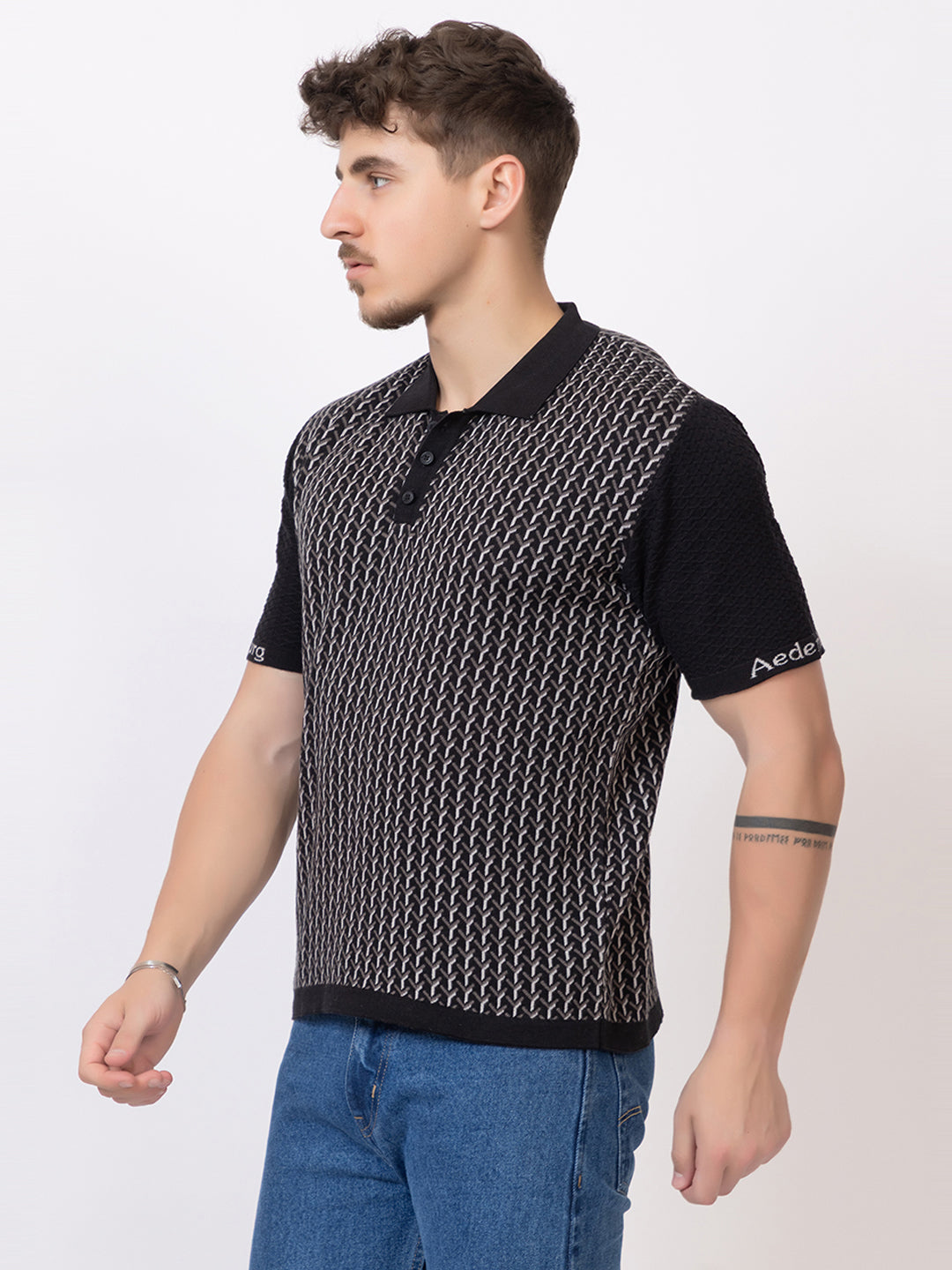 Y JAQUARD FINE KNIT POLO