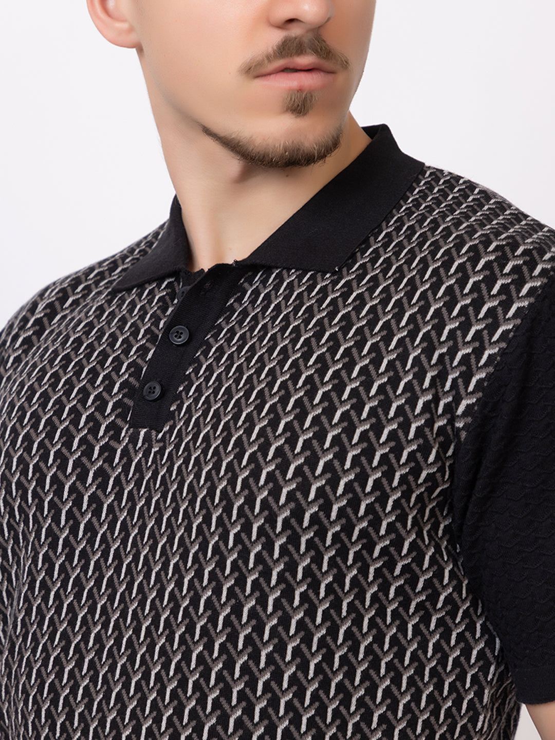 Y JAQUARD FINE KNIT POLO