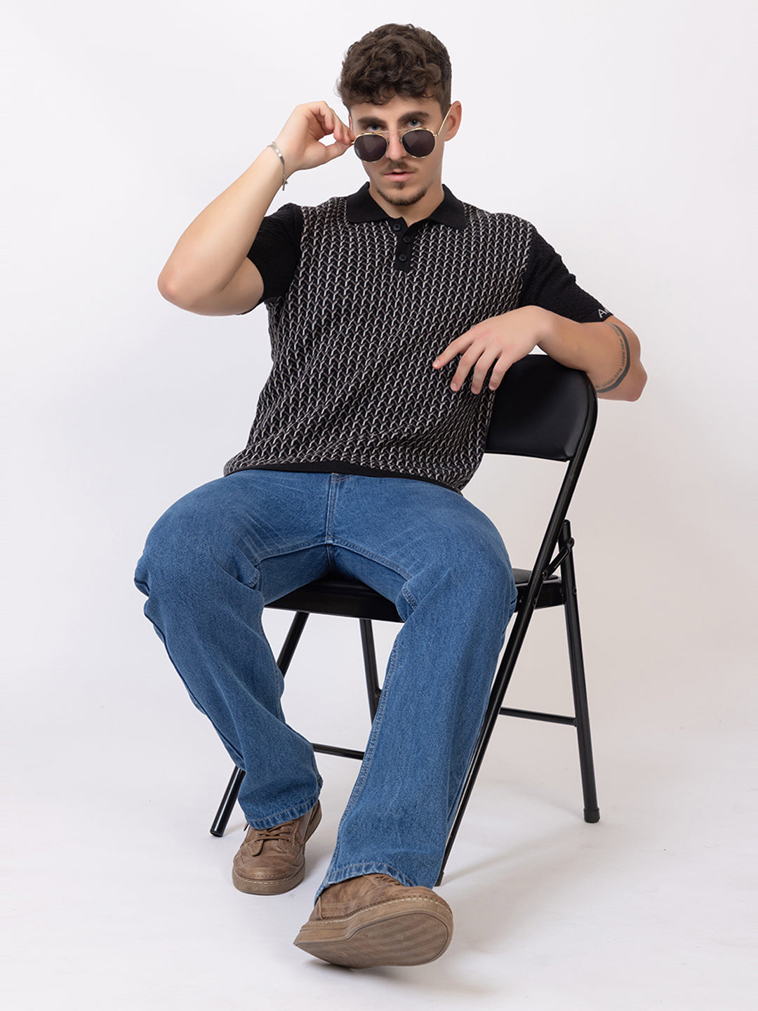 Y JAQUARD FINE KNIT POLO