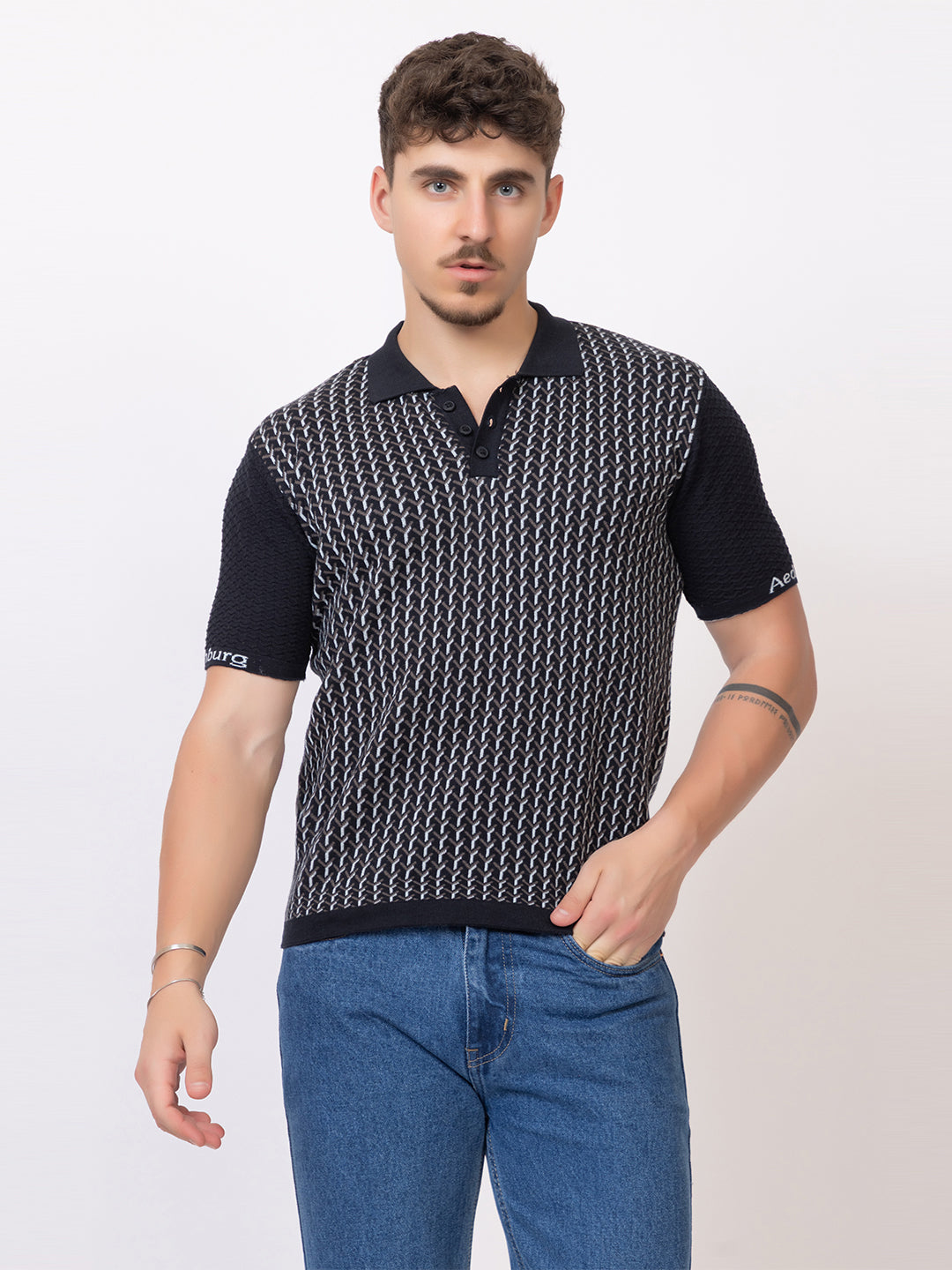 Y JAQUARD FINE KNIT POLO