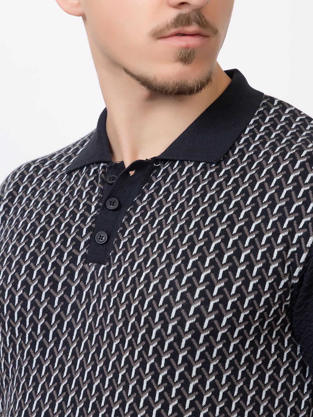 Y JAQUARD FINE KNIT POLO