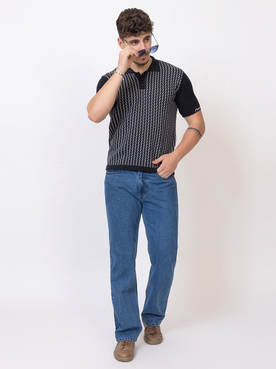 Y JAQUARD FINE KNIT POLO