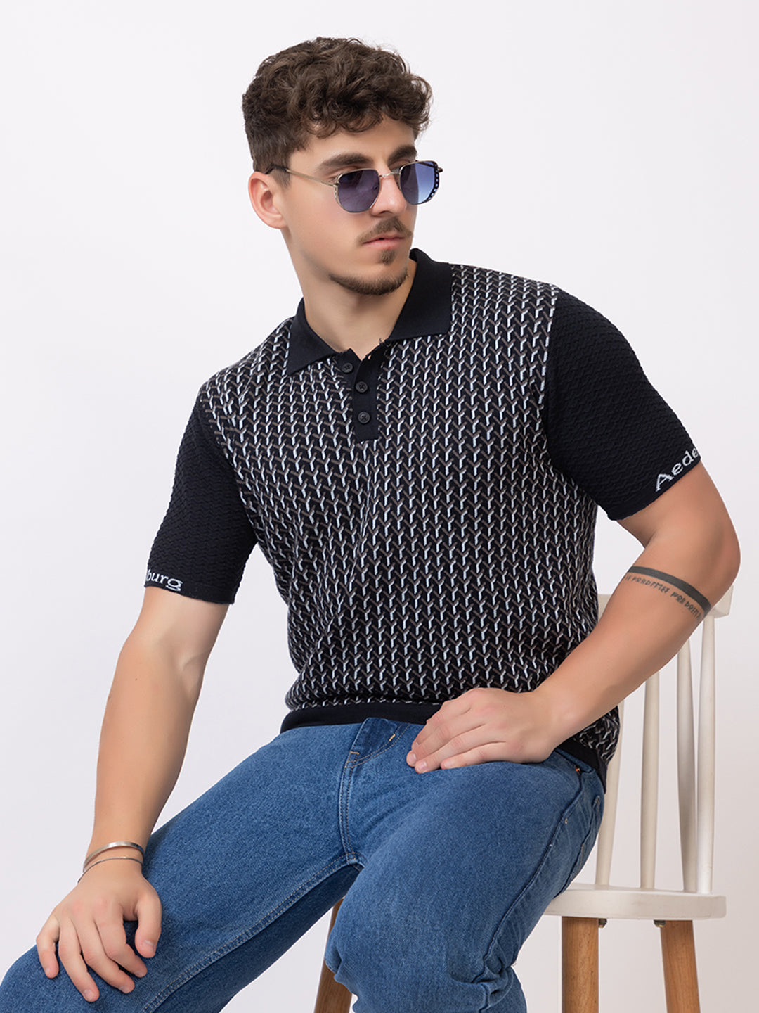 Y JAQUARD FINE KNIT POLO