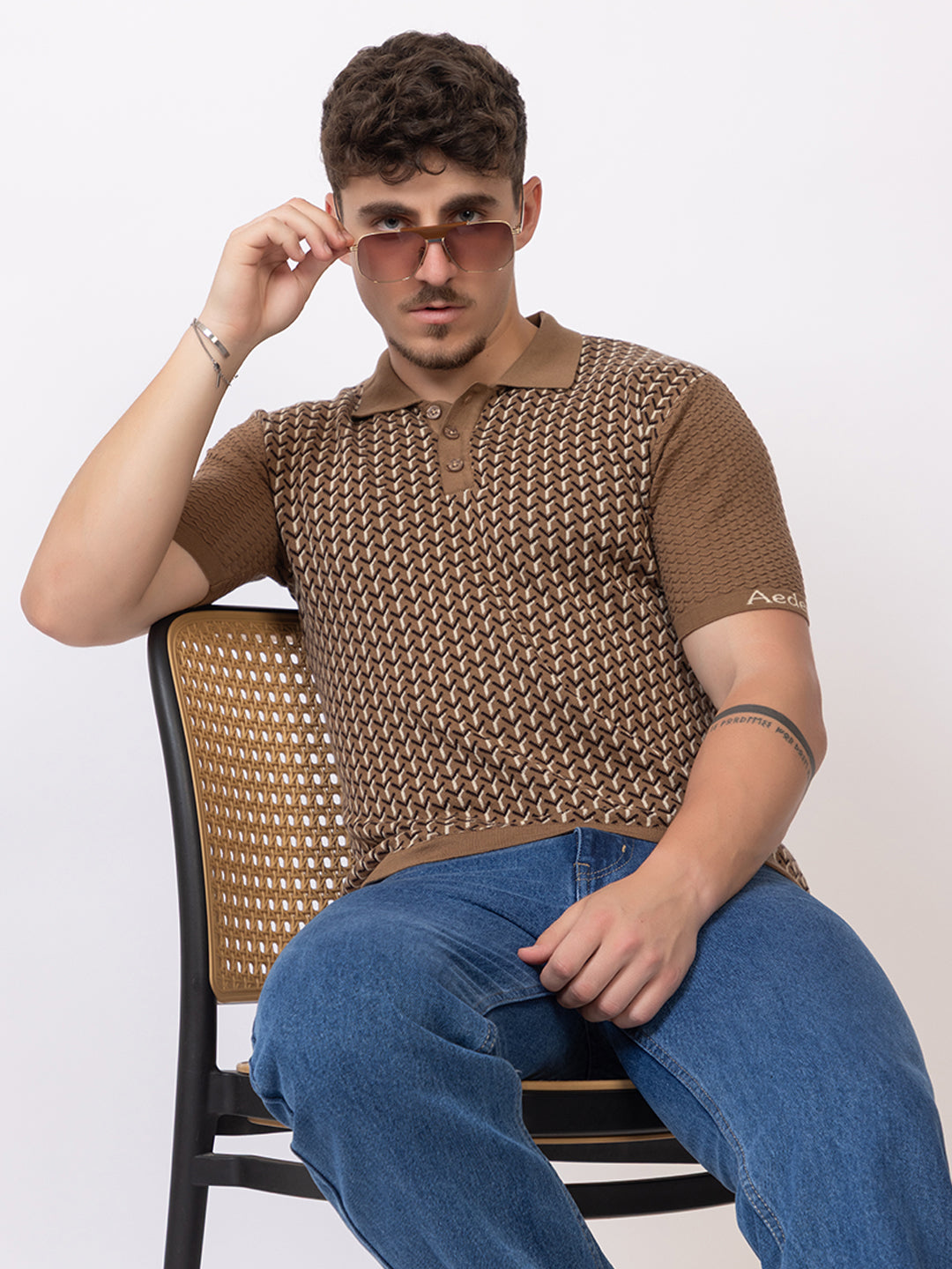 Y JAQUARD FINE KNIT POLO