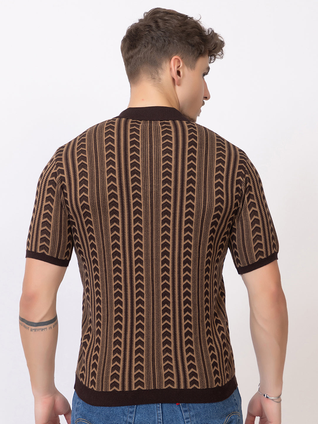 FINE COTTON FLAT KNIT ARROW JAQUARD
