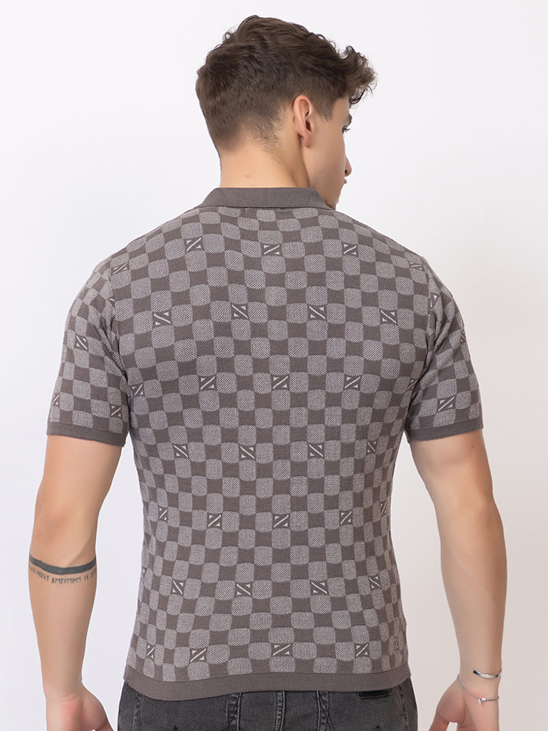COTTON CHESS FLAT KNIT JAQUARD