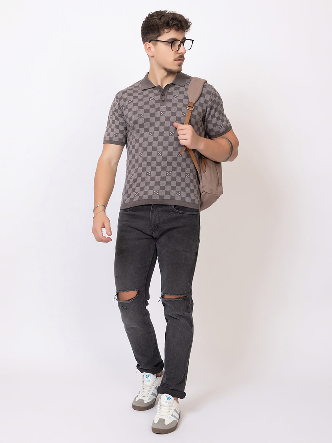 COTTON CHESS FLAT KNIT JAQUARD