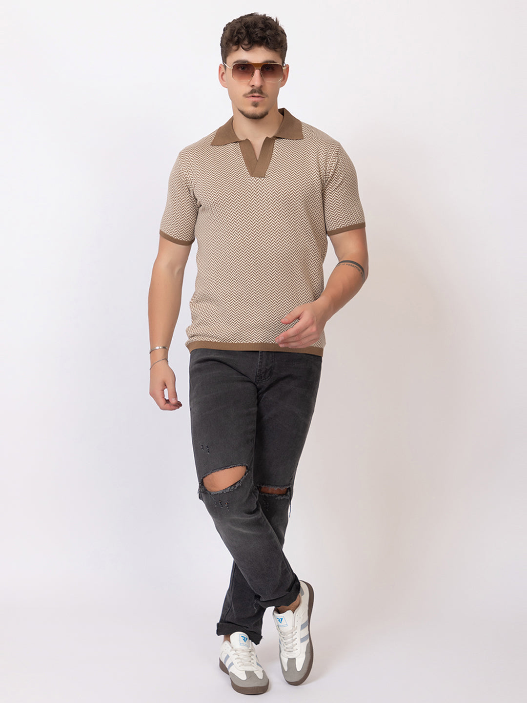 HEARING BONE FINE KNIT POLO
