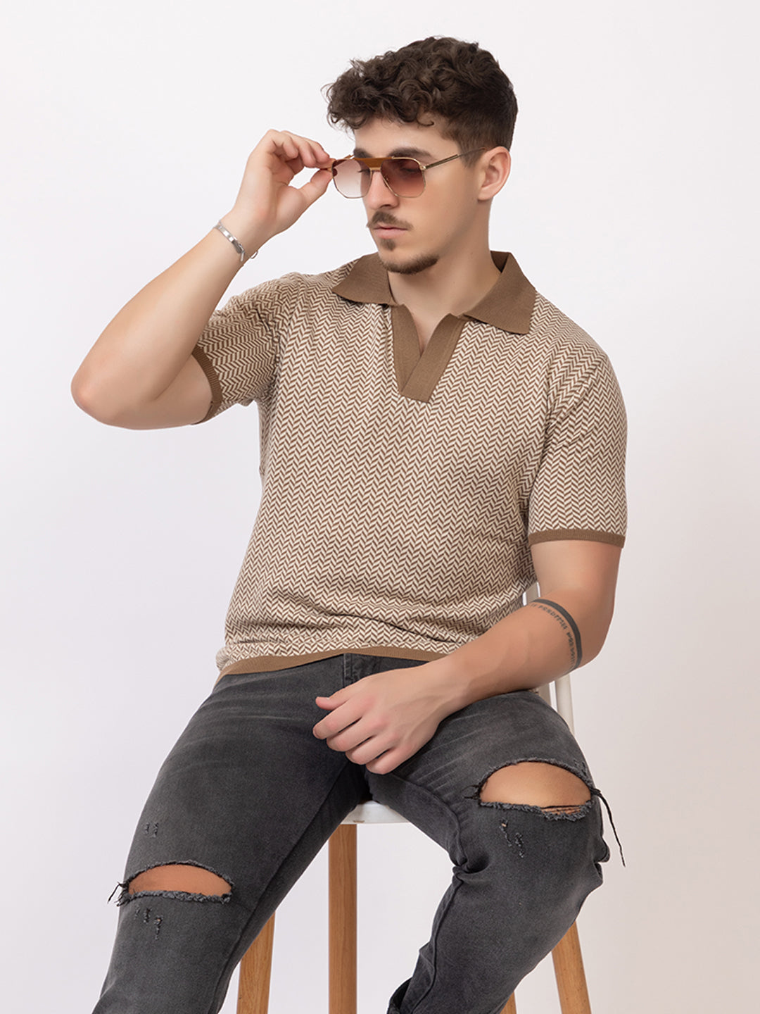 HEARING BONE FINE KNIT POLO