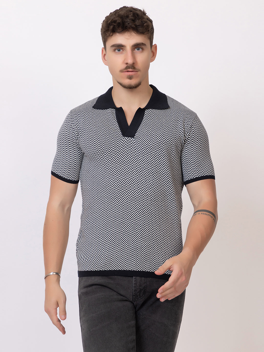 HEARING BONE FINE KNIT POLO