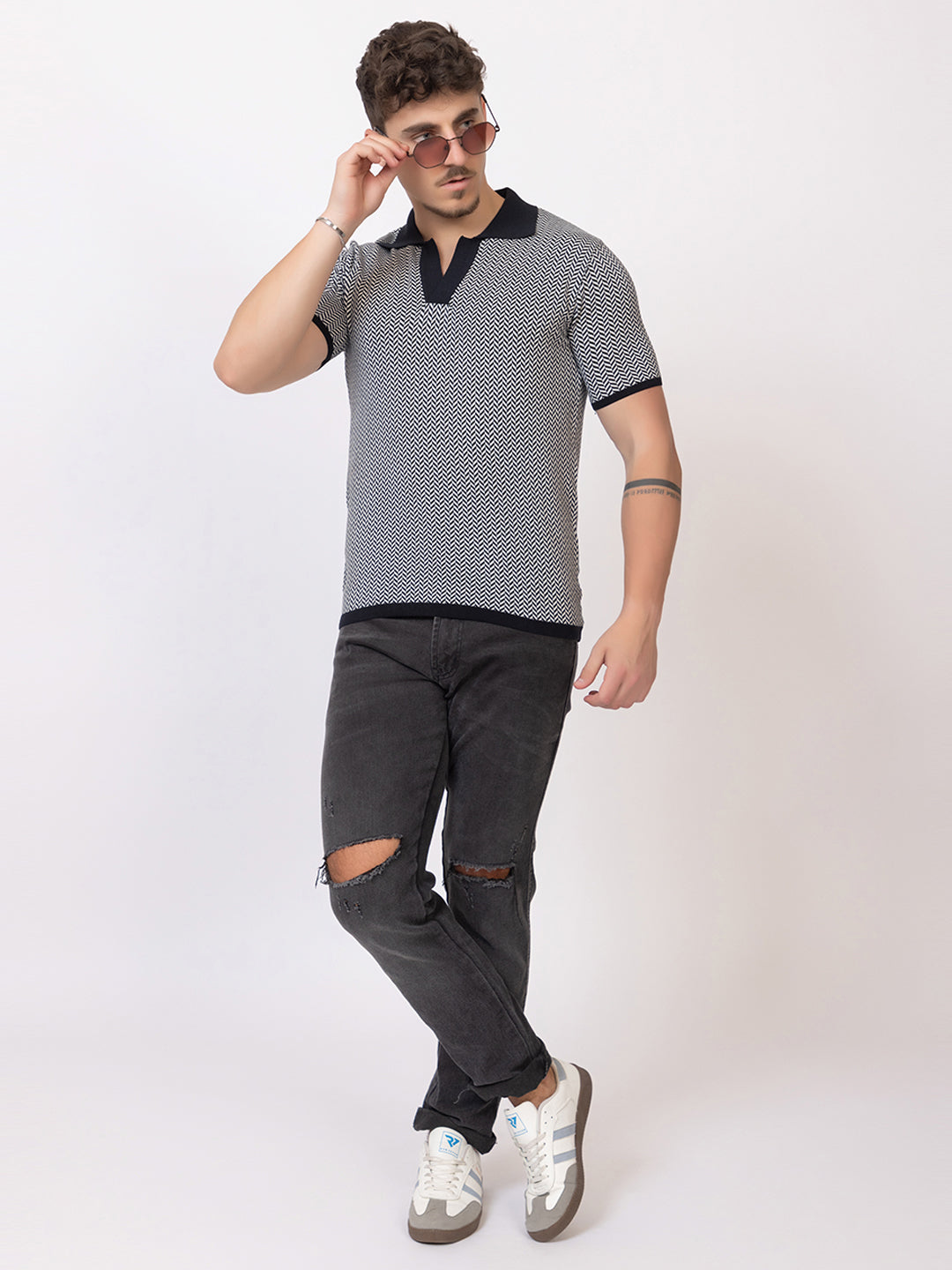 HEARING BONE FINE KNIT POLO