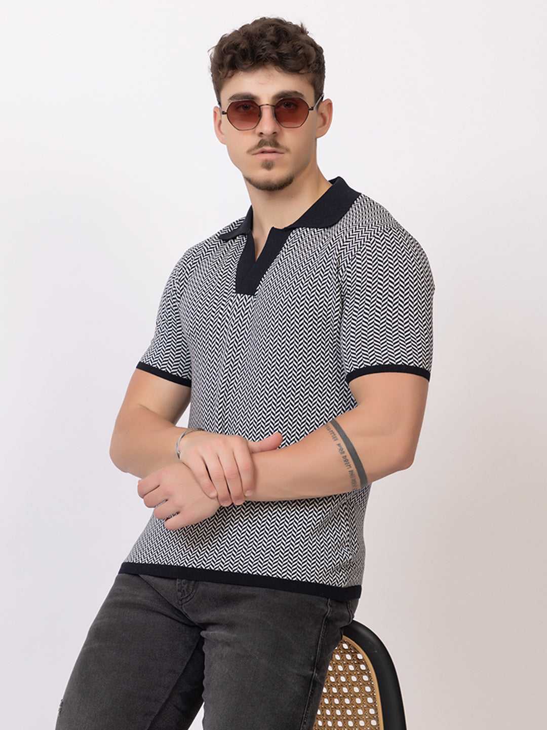HEARING BONE FINE KNIT POLO