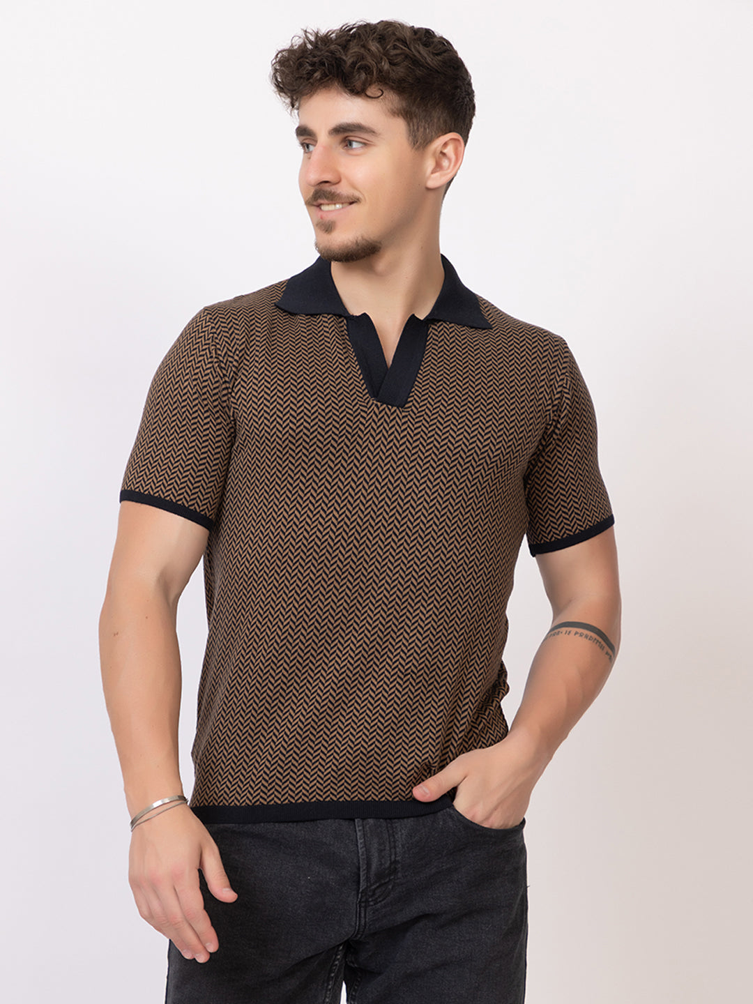 HEARING BONE FINE KNIT POLO