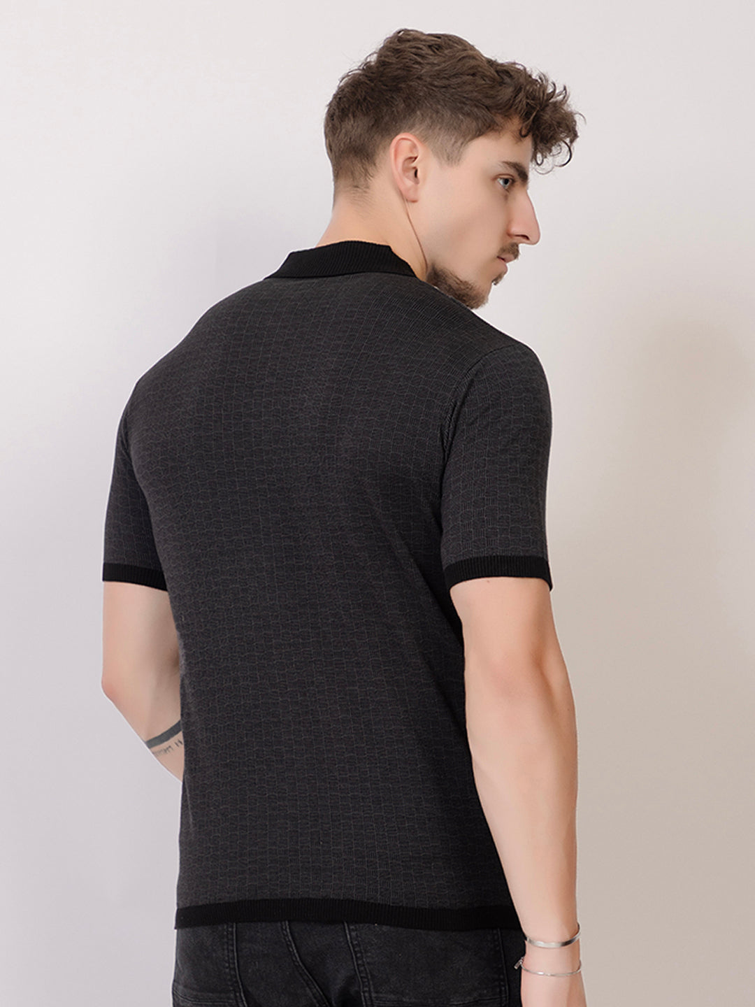 COTTON MARBLE CHECK FINE KNIT POLO
