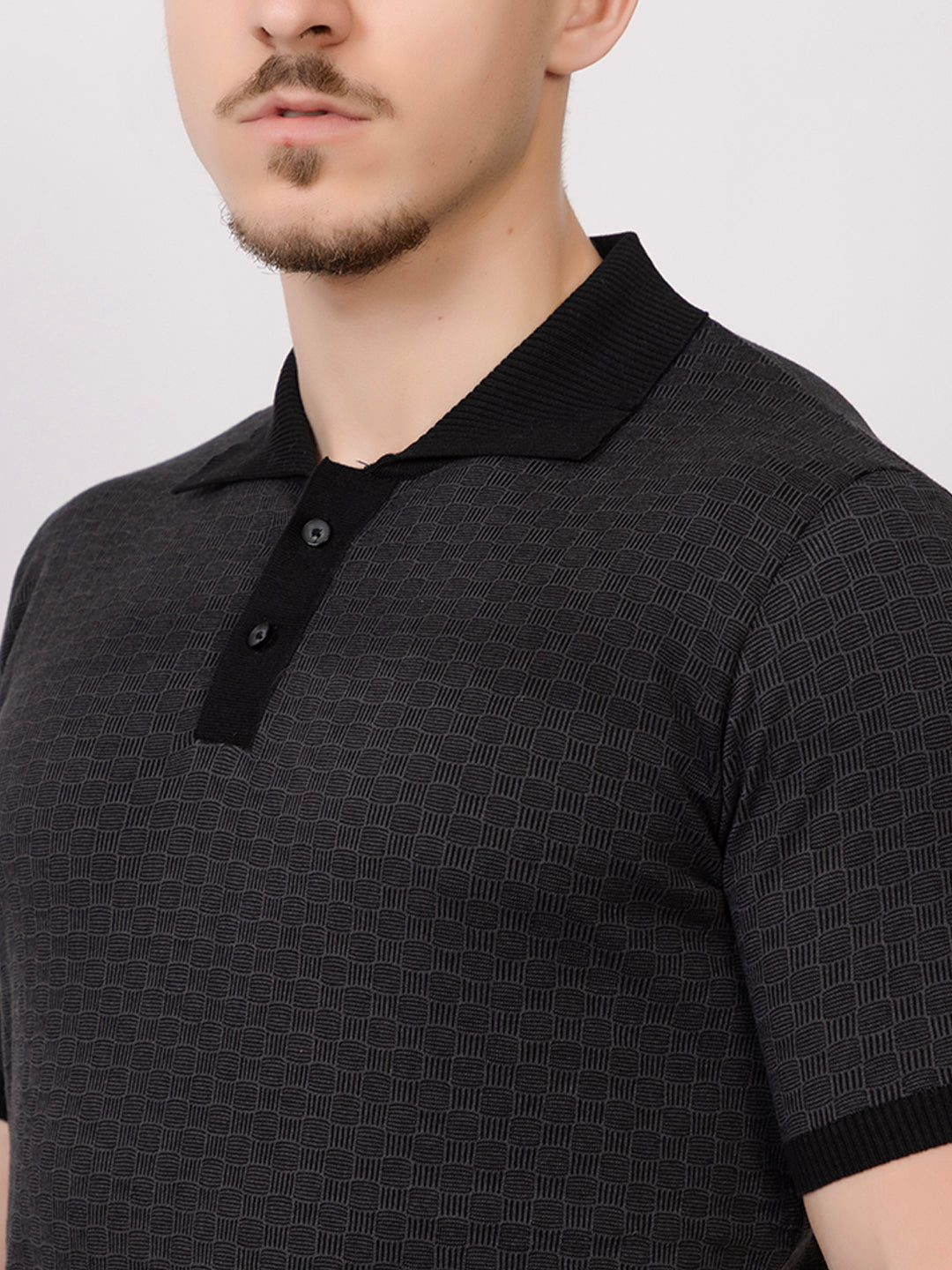COTTON MARBLE CHECK FINE KNIT POLO