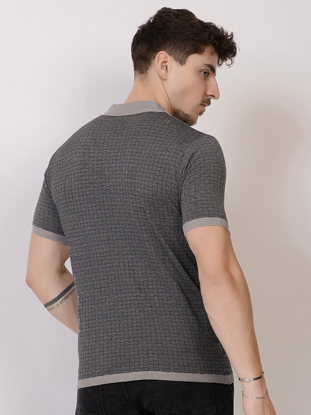 COTTON MARBLE CHECK FINE KNIT POLO