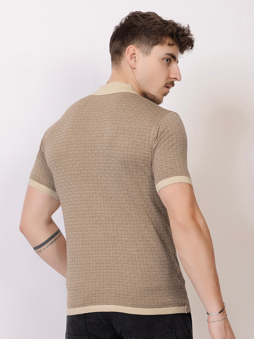 COTTON MARBLE CHECK FINE KNIT POLO