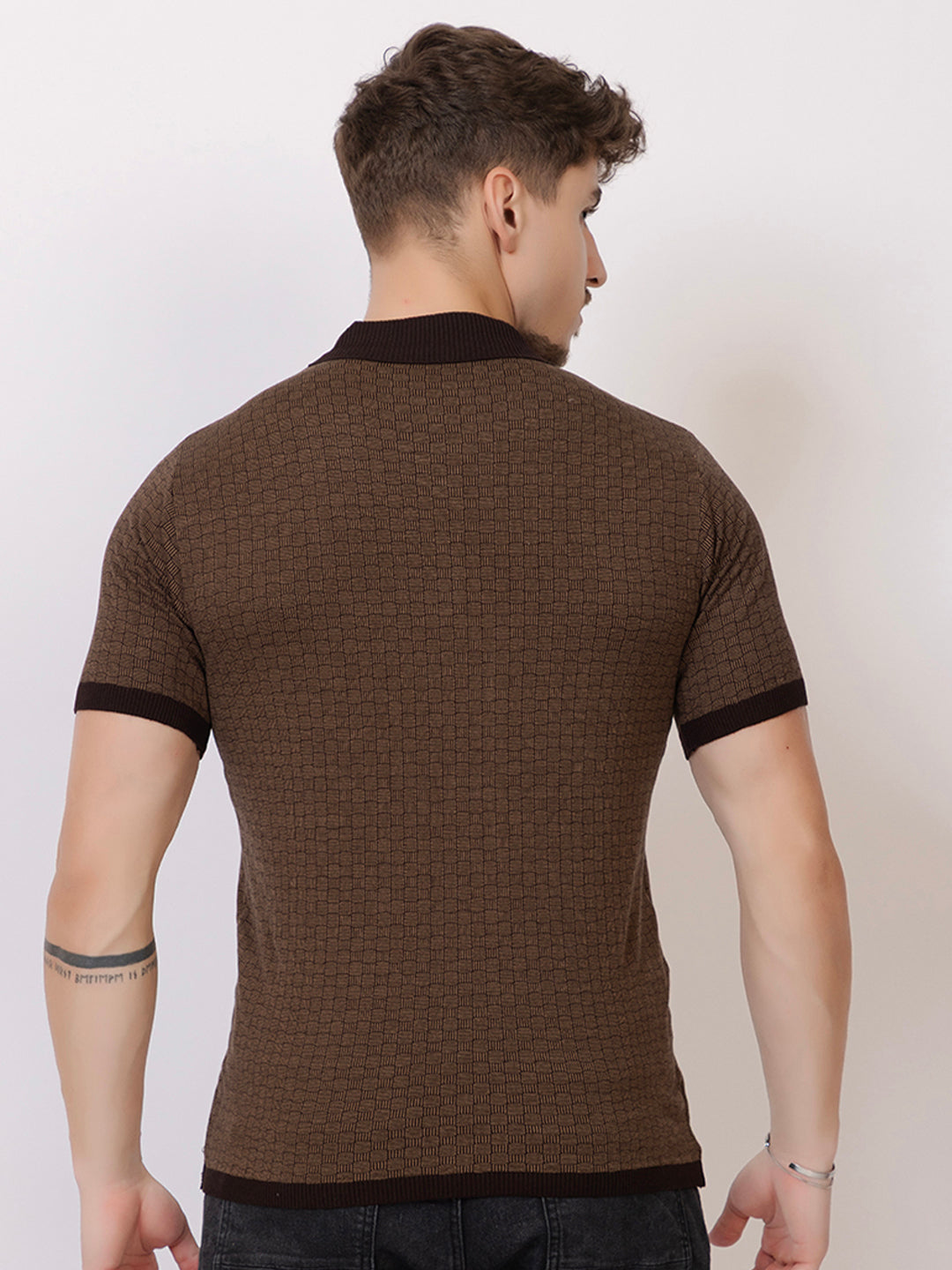 COTTON MARBLE CHECK FINE KNIT POLO