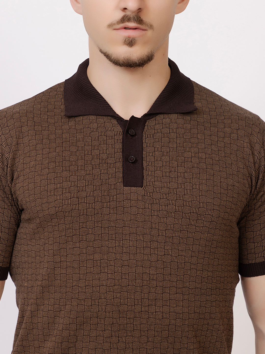 COTTON MARBLE CHECK FINE KNIT POLO