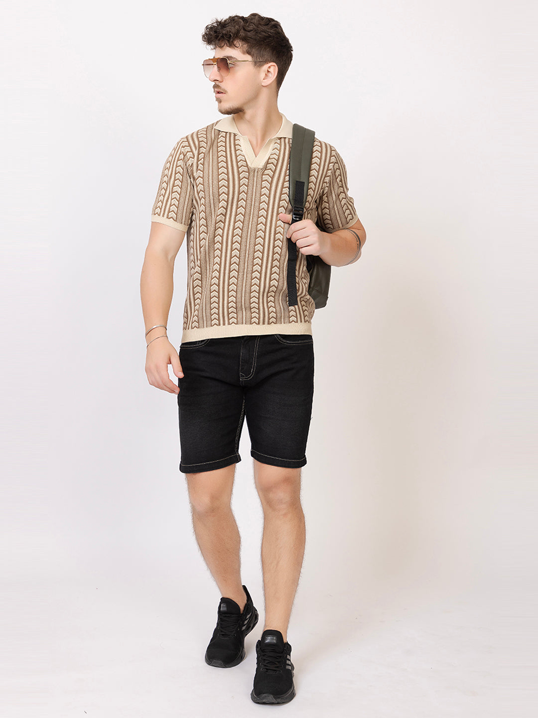 FINE COTTON FLAT KNIT ARROW JAQUARD