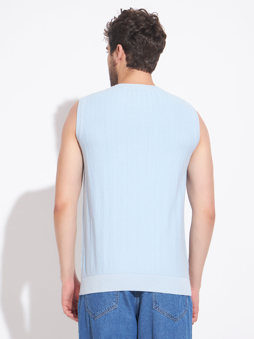 AEDENBURG Men Round Neck Sleeveless Regular Fit Knitted Cotton Blend Vest