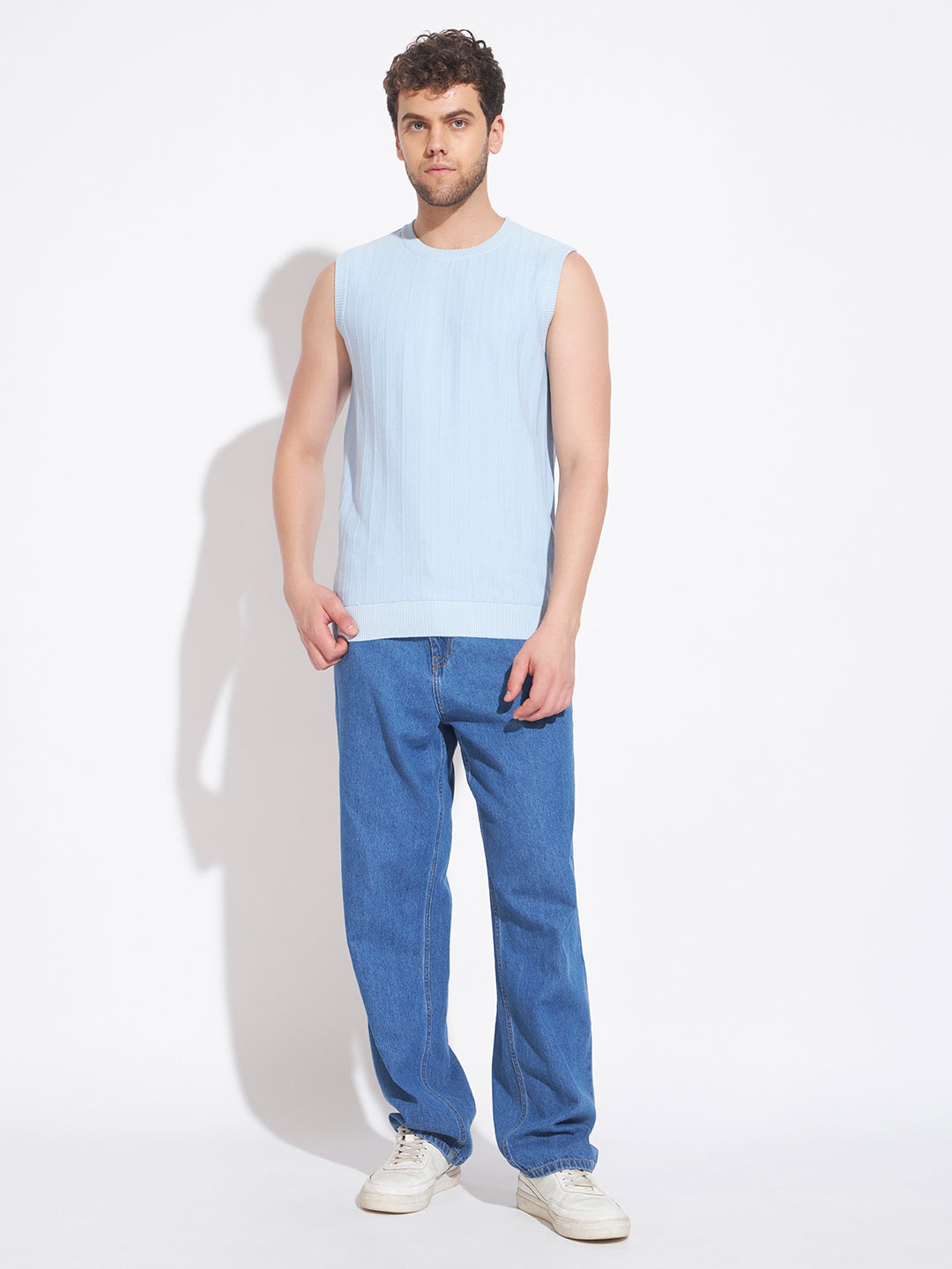 AEDENBURG Men Round Neck Sleeveless Regular Fit Knitted Cotton Blend Vest
