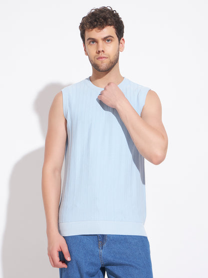 AEDENBURG Men Round Neck Sleeveless Regular Fit Knitted Cotton Blend Vest