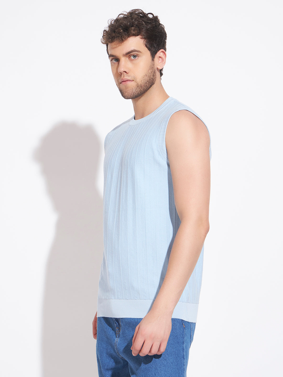 AEDENBURG Men Round Neck Sleeveless Regular Fit Knitted Cotton Blend Vest