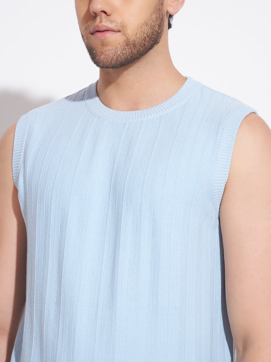 AEDENBURG Men Round Neck Sleeveless Regular Fit Knitted Cotton Blend Vest