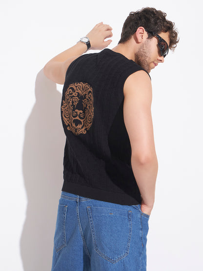 AEDENBURG Men Mixed Texture Panel Round Neck Sleeveless Regular Fit Knitted Cotton Blend Vest