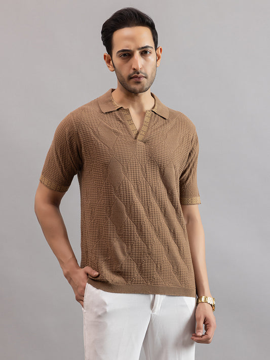 DIAMOND TEXTURED FINE KNIT POLO