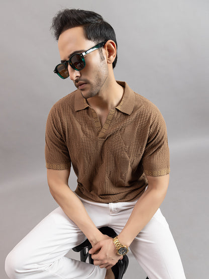DIAMOND TEXTURED FINE KNIT POLO
