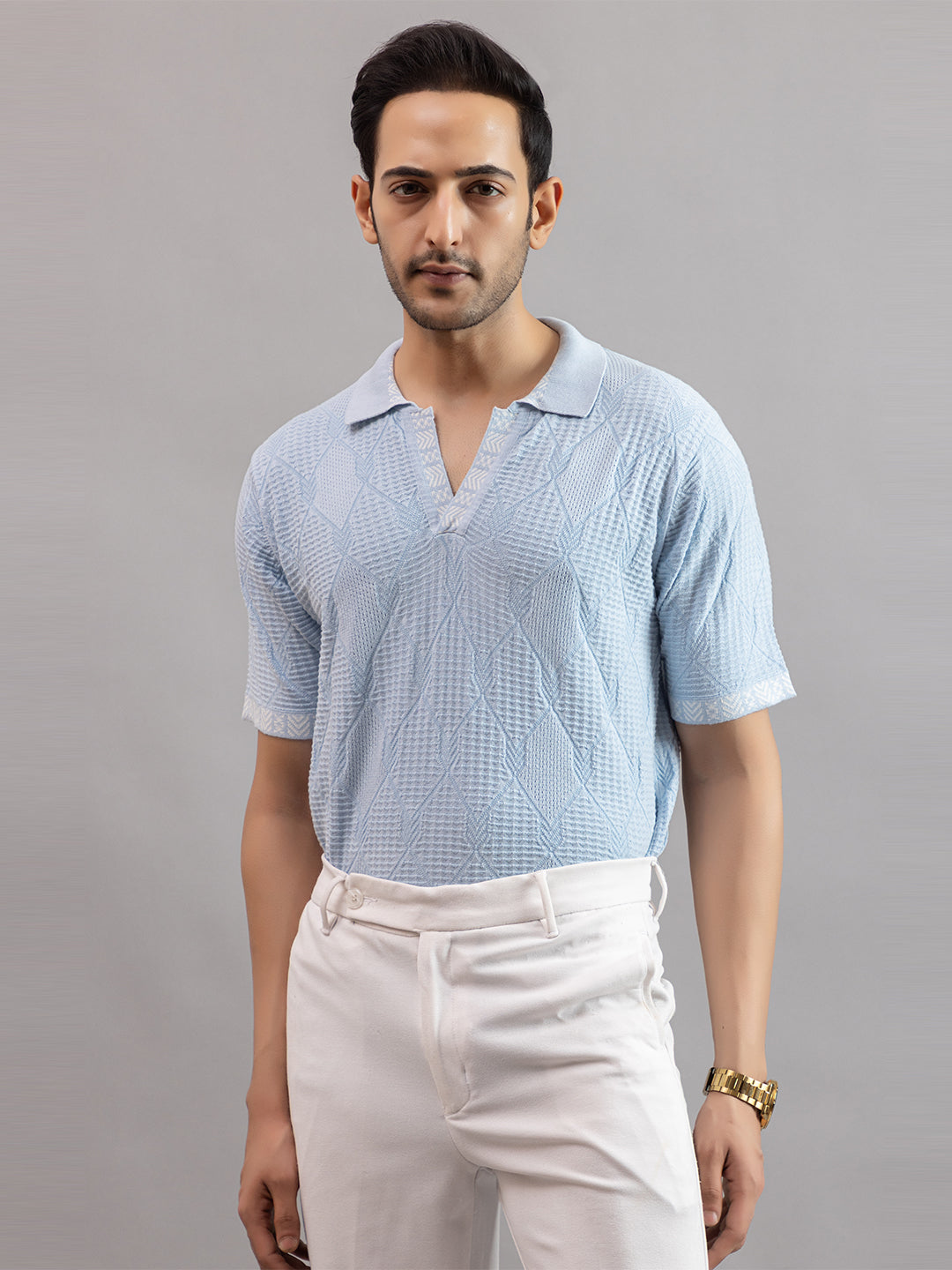 DIAMOND TEXTURED FINE KNIT POLO