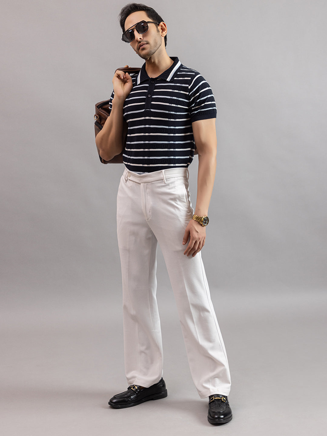 HOMME FINE KNIT STRIPE POLO