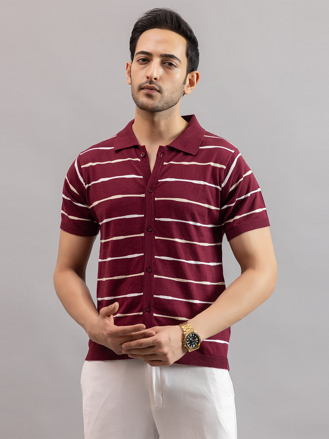 Homme fine knit stripe shirt