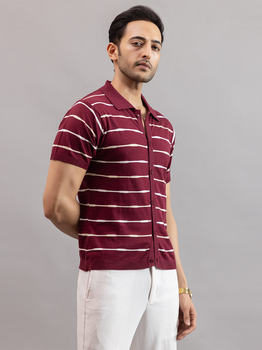 Homme fine knit stripe shirt