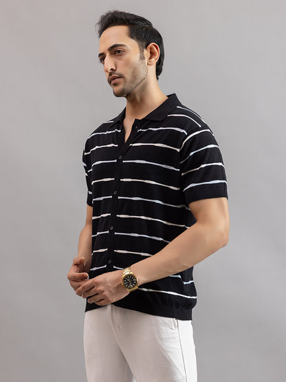Homme fine knit stripe shirt