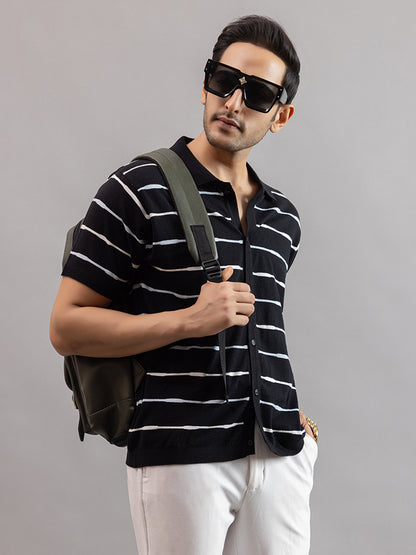 Homme fine knit stripe shirt